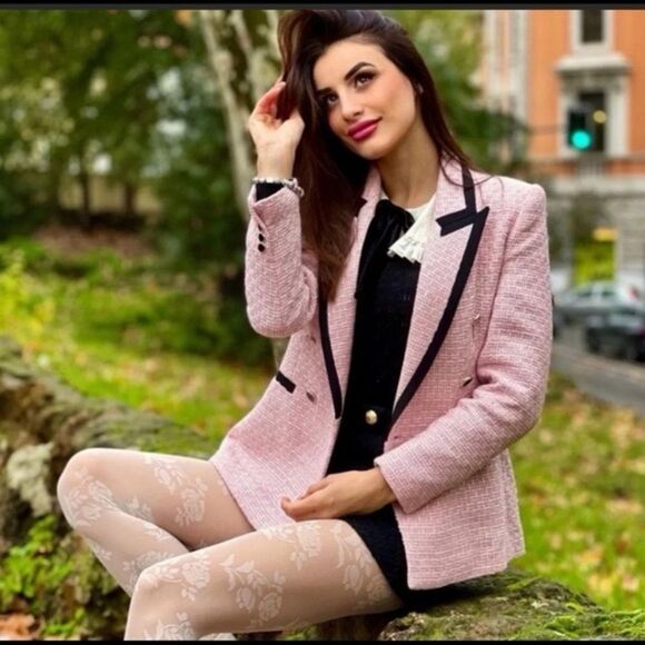 NW T NEW PINK STRUCTURED BLAZER WITH CONTRASTING PIPING - Picture 16 of 16